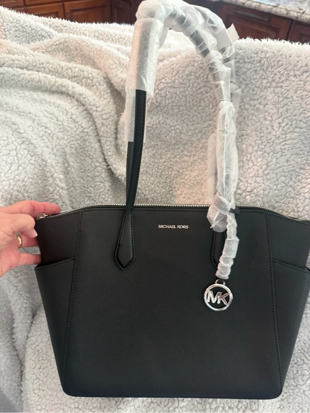 Michael Kors Black Saffiano Tote with MK Charm